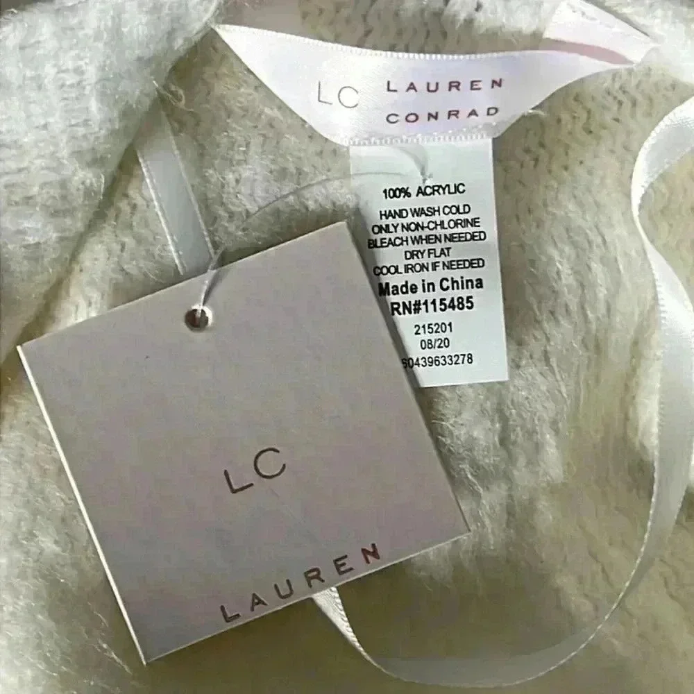 LAUREN CONRAD White Fringe Open Front Wrap Size OS